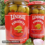 Pickle olive GREEN MANZANILLA OLIVE stuffed with PIMIENTO tart & zesty LINDSAY Spain dr. wt. 7oz 198g (standard size)